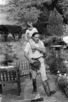 01141 Prints: Jeremy Thorpe holidaying at home at his thatched cottage near Cobbaton, Umberleigh, Devon