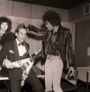 Jeremy Thorpe with Jimi Hendrix after concert by The Jimi Hendrix Experience at The Royal