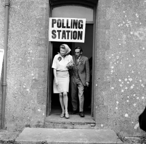 Jeremy Thorpe, Liberal leader and his wife Caroline voted on their own constituency of