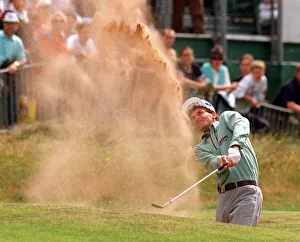 Bunker Prints: Jesper Parnevik at the Open Golf Championship July 1997 Plays a difficult shot out of