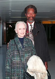 Jessica Tandy actress Morgan Freeman actor Feb 90 arriving at Heathrow airport