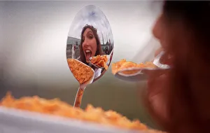 Jet from the tv programme Gladiators eating a bowl of cornflakes