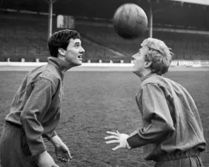 Two Men Only Prints: Jim Baxter and Denis Law of Scotland practice before their International against Ireland