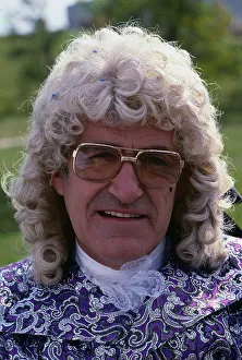 Jim Bowen television presenter October 1986 dressed in wig for pantomime