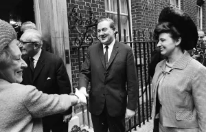 Shaking Hands Prints: Jim Callaghan MP shakes hands with Doris Speed March 1966 (Annie Walker