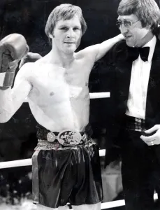 Jim Watt boxer August 1977 with Ken Buchanan after fighting Andre Holyk