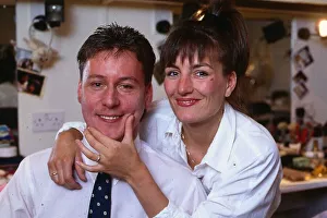 Presenters Prints: Jim White TV with wife Fiona after he shaved off his moustache August 1988