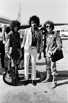 The Jimi Hendrix Experience arriving at Heathrow Airport August 1967 airplane