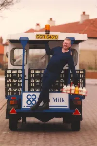 Milkman Prints: Jimmy Arkle models what every fashionable but warm milkman will be wearing this winter