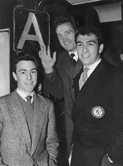 Jimmy Greaves with Chelsea captain Saunders and winger Peter Brabrook leave Kings Cross