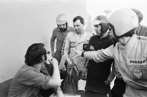 Motorcar Prints: Jimmy Greaves (second right) in the Daily Mirror World Cup Rally seen here in Southern