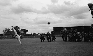 Jimmy Greaves of Spurs puts on show for the press doing a scissor kick at the spurs photo