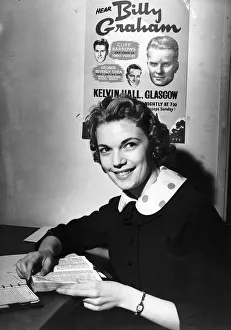 1950s Fashion Prints: Joan Winmill Actress and convert to the Billy Graham Crusade March 1955