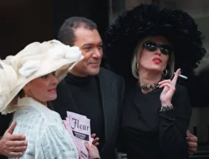 Joanna Lumley who plays Patsy in the Absolutely Fabulous TV programme outside St Columbus