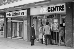 Unemployment Prints: The Job Centre in Linwood shortly after Peugeot announce the closure of the Talbot car