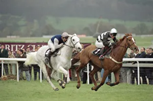 Jockey Richard Dunwoody on Desert Orchid racing to the finish with Graham McCourt
