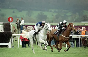 Jockey Richard Dunwoody on Desert Orchid racing to the finish with Graham McCourt