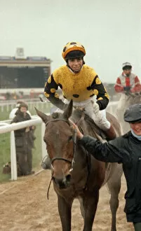 Images Dated 16th March 1989: Jockey Tom Morgan on Yahoo after taking second place in the Gold Cup race at Cheltenham