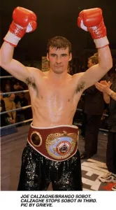 Joe Calzaghe WBO Super Middleweight Champion Jan 1998 Boxing holding hands in