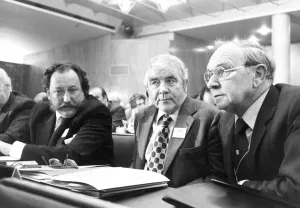 JOE GORMLEY LEADER OF THE NUM (NATIONAL UNION OF MINERS) WITH TOM JACKSON (LEFT