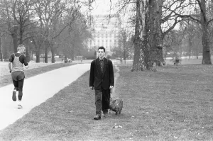 Quirky Prints: A jogger out for an early morning run takes a double look at a man out walking his pig in