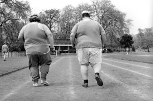 Jogger-nauts: John Robinson sports writer with Colin Taylor jogging in Battersea Park