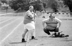 Jogger-nauts: John Robinson sports writer with Colin Taylor jogging in Battersea Park