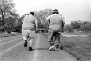 Jogger-nauts: John Robinson sports writer with Colin Taylor jogging in Battersea Park
