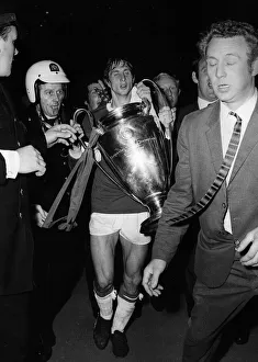Johan Cruyff of Ajax in Panathinaikos shirt with cup 1971 at Wembley