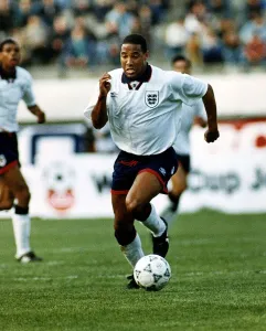 John Barnes in action for England against Turkey in the World Cup qualifying match in
