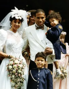 John Barnes Football player Wedding day with wife Suzy Bicknell and children Jamie