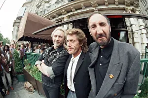 John Entwistle, Pete Townshend and singer Roger Daltrey of The Who rock group pat