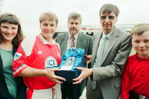 John Hendrie, Middlesbrough Football Player 1990-1996, receves the ICI Player of the Year