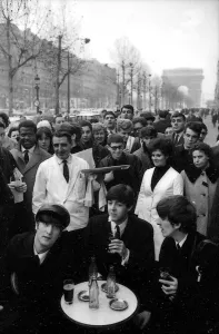 00164 Prints: John Lennon, Paul MCCartney and George Harrison on the Champs Elysees before Ringo
