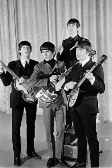 Group Shot Prints: John Lennon Paul McCartney George Harrison and Ringo Starr at a CBS photocall for the Ed