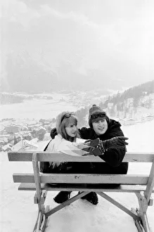 John Lennon and wife Cynthia Lennon in St Moritz on a Skiing Holiday January 1965