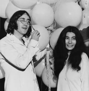 John Lennon with Yoko Ono at You are here art exhibition 1 July 1968