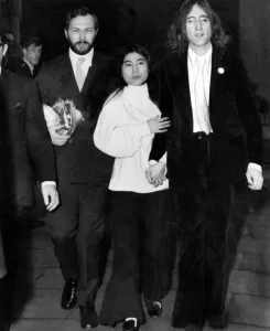 Pop Music Prints: John Lennon and Yoko Ono pictured after their court appearance today after Cannabis resin