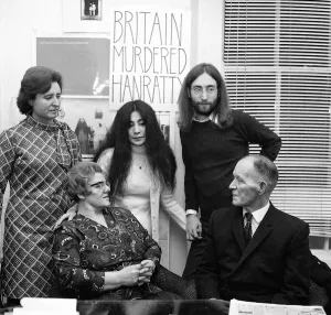 Murder Prints: John Lennon with Yoko Ono support action to free James Hanratty of murder charge here