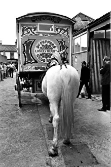 John Lennons gaily painted gipsy caravan, on its way to his home