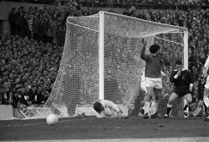 John Mahoney on ground after handling the ball March 1971 in the FA Cup Semi Final