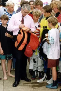 John Major British Prime Minister at Grafham Water Sailing Club in Huntingdon seen here