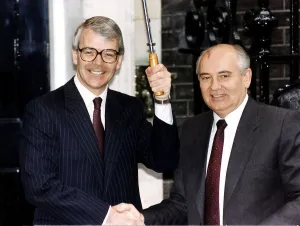 John Major British Prime Minister meets Russian President Mikhail Gorbachev outside 10