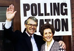 Polling Station Prints: John Major MP with wife at the polling station in his constituency of Huntingdon to cast