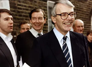 John Major outside his Leadership Campaign Headquarters in London 1990
