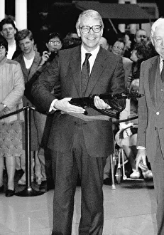 John Major Prime Minister of Britain with Kalashnikov rifle at the Imperial War Museum