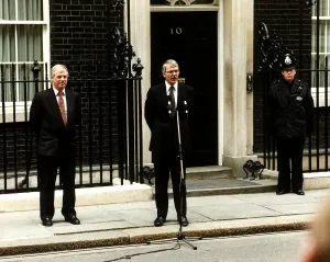 John Major Prime Minister with Chris Patten announcing the date of the 1992 General
