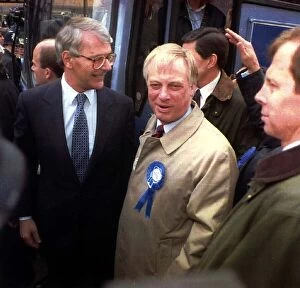 Images Dated 6th April 1992: John Major Prime Minister with Chris Patten in Bath where eggs were thrown at them