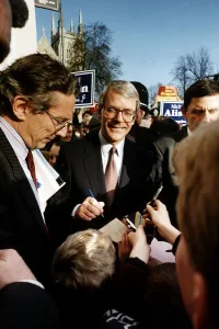 Writing Prints: John Major Prime Minister signs a boys wage packet at Selby during the 1992 elections