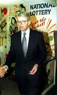 John Major Prime Minister visits the National Lottery stand in the Tory Conference Centre